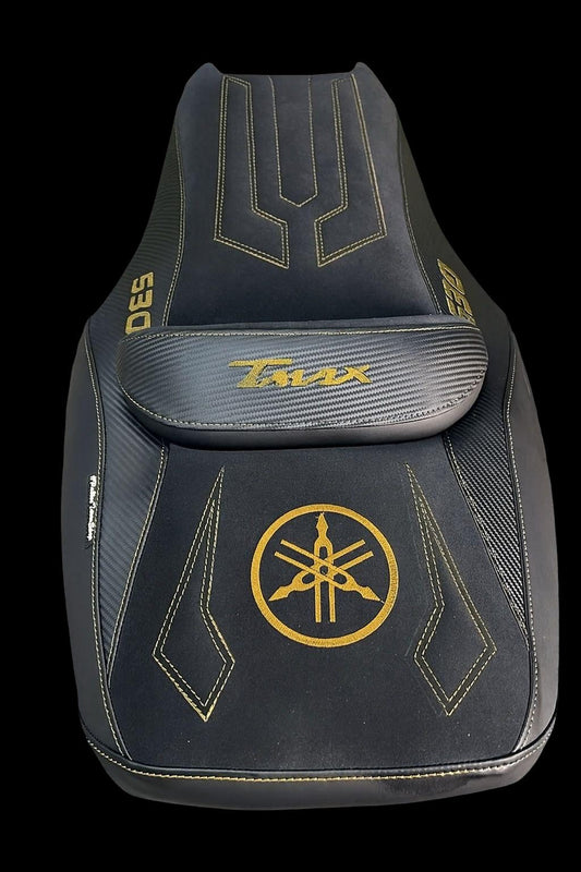 Fodera Sella Yamaha TMAX 530 2012–2016 • Camoscio Nero & Oro • Black & Gold Edition – Copertura Rivestimento PabloStMaxShop