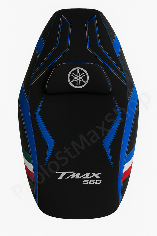 Fodera Sella TMAX 560 "blu e red Edition" – Copertura e Rivestimento in Camoscio blue e rosso (2023–2025) PabloSTmaxShop